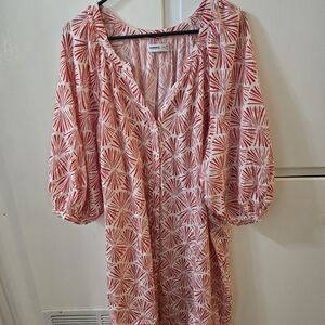 Sonoma Red & White Printed V-Neck Midi Dress